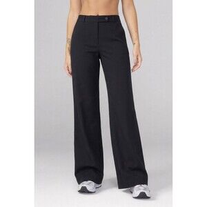 DKNY Wide Leg Trouser Pants 10 (32x33.5) Black Performance Nylon Blend Womens
